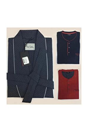 Pierre Cardin 5560 Lacivert Damatlık Ropteşambr 5 Li Pijama Set