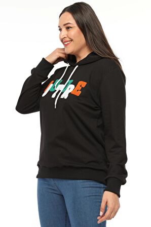 Kadın Büyük Beden Couture Yazılı Siyah Sweatshirt