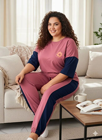 KADIN PEMBE BÜYÜK BEDEN EŞOFMAN TAKIMI