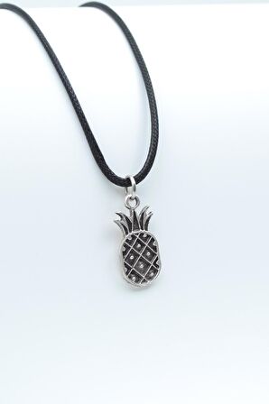 Ananas Kolye Deri İp Kolye Gümüş Kaplama Erkek Kadın Kolye