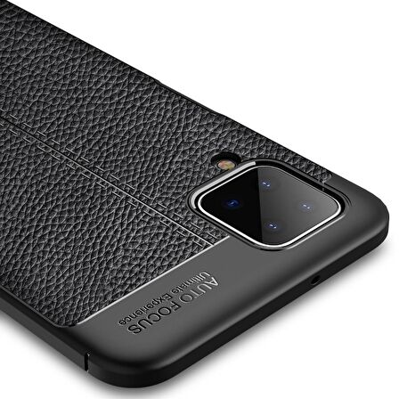 Smcase Samsung Galaxy A12 Kılıf Deri Dokulu Silikon  Nano Ekran Koruyucu