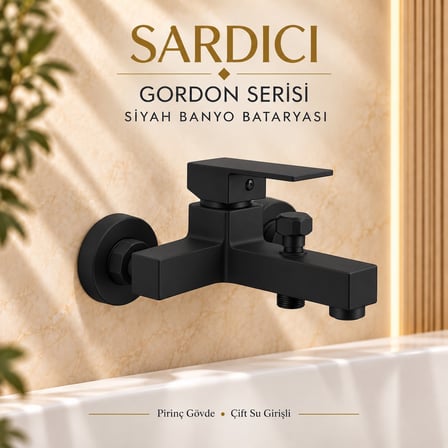 Sardıcı Gordon Mat Siyah 3’lü Mutfak Lavabo Banyo Batarya Seti Dirsek Takımı Dahil
