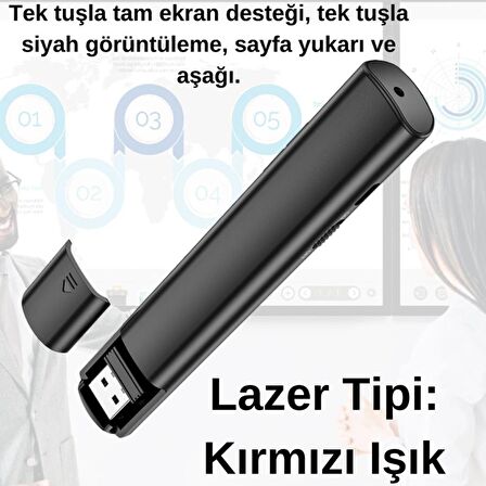 Coofbe 100Mt Mesafeli USB Girişli Şarjlı RF2.4GHz Projeksiyon Sunum Kumandası Kırmızı Lazer İşaretçili