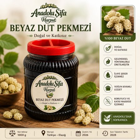 Anadolu Şifa Harput Beyaz Dut Pekmezi 1000 g Doğal ve Katkısız Elazığ Yöresel Ürün