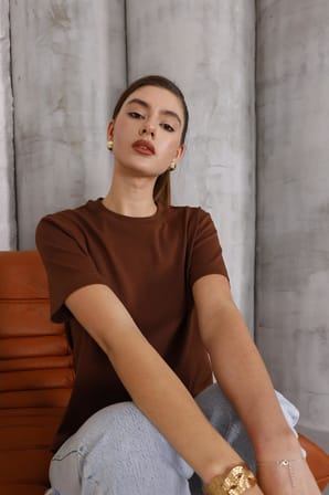 Kadın Kahverengi Bisiklet Yaka Basic T-shirt - 168