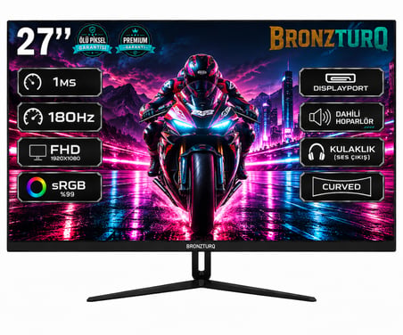 BRONZTURQ  27" 180Hz 1 ms (DP + HDMI) FHD Kavisli Monitör  BTQ270FHD-A3