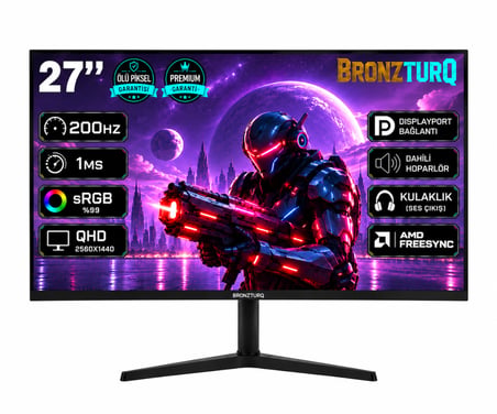 BRONZTURQ  27" 200Hz 1 ms (DP + HDMI) QHD 2560x1440  Kavisli Monitör  BTQ270QHD200-AA