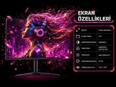 BRONZTURQ  27" 240Hz 1 ms (DP + HDMI) FHD Kavisli Monitör  BTQ270FHD240-JY