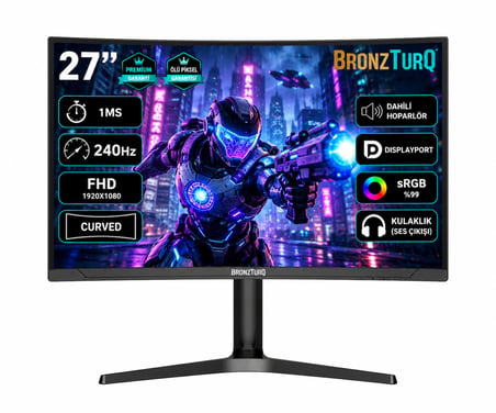 BRONZTURQ  27" 240Hz 1 ms (DP + HDMI) FHD Kavisli Monitör  BTQ270FHD240-JY