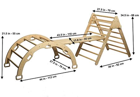 Pikler Tırmanma Seti | Montessori Ahşap Oyun Seti | Üçgen-Kemer-Rampa Montessori Aktivite Merkezi
