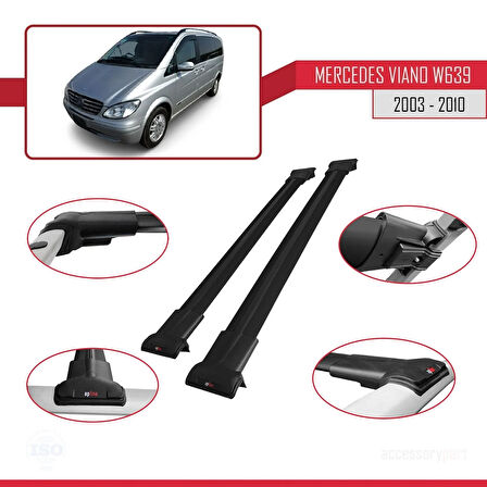 Mercedes Viano 2 (W639) Pre-Facelift 2003-2010 Arası ile Uyumlu FLY Model Ara Atkı Tavan Barı Siyah 2 Adet