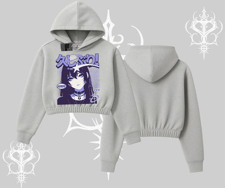 Kapşonlu Crop Sweatshirt Neo Tokyo Girl Y2K Street Anime Aesthetic
