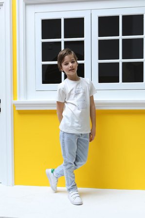 Erkek Çocuk Sırt Baskılı Pamuklu Kısa Kol Tişört