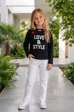 Kız Çocuk Ekru Love & Style Baskılı Uzun Kollu Body