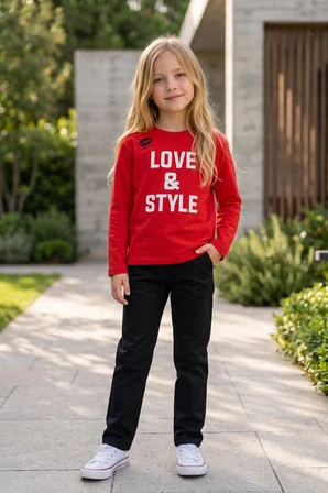 Kız Çocuk Ekru Love & Style Baskılı Uzun Kollu Body