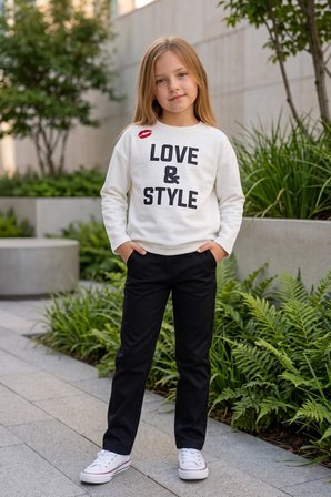 Kız Çocuk Ekru Love & Style Baskılı Uzun Kollu Body