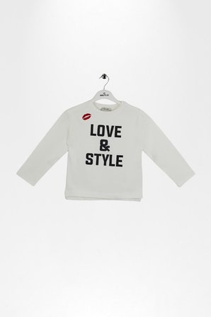 Kız Çocuk Ekru Love & Style Baskılı Uzun Kollu Body