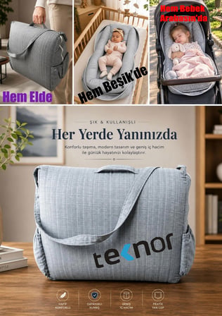 Teknor Çok Amaçlı Taşınabilir Anne Çantası- Bebek Yatağı - Yastık Destekli Yatağı- Emzirme Yastığı