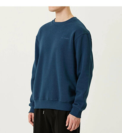 Erkek Bisiklet Yaka Basic Lacivert 3 İplik İçi Polarlı Şardonlu Sweatshirt
