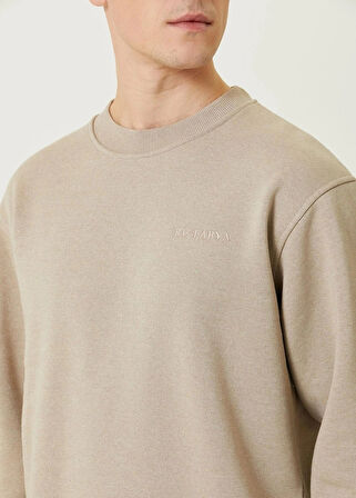 Erkek Bisiklet Yaka Basic Bej 3 İplik İçi Polarlı Şardonlu Sweatshirt