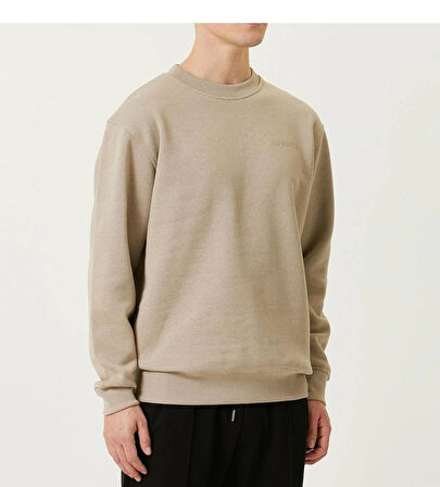 Erkek Bisiklet Yaka Basic Bej 3 İplik İçi Polarlı Şardonlu Sweatshirt