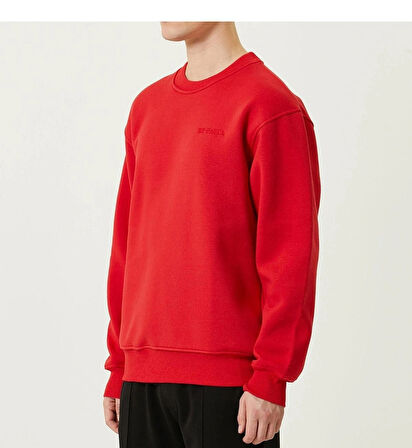 Erkek Bisiklet Yaka Basic Kırmızı 3 İplik İçi Polarlı Şardonlu Sweatshirt