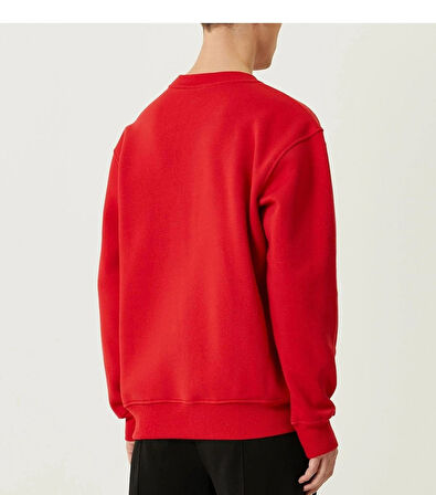 Erkek Bisiklet Yaka Basic Kırmızı 3 İplik İçi Polarlı Şardonlu Sweatshirt