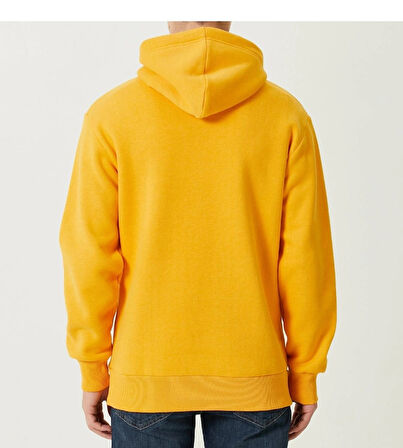 Sarı Organik Kapüşonlu Oversize 3 İplik İçi Polarlı Şardonlu Sweatshirt