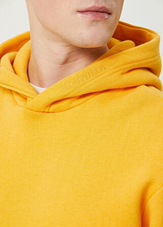 Sarı Organik Kapüşonlu Oversize 3 İplik İçi Polarlı Şardonlu Sweatshirt