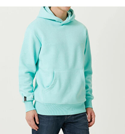 Turkuaz Organik Kapüşonlu Oversize 3 İplik İçi Polarlı Şardonlu Sweatshirt