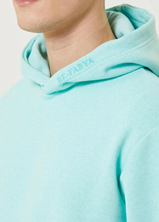 Turkuaz Organik Kapüşonlu Oversize 3 İplik İçi Polarlı Şardonlu Sweatshirt