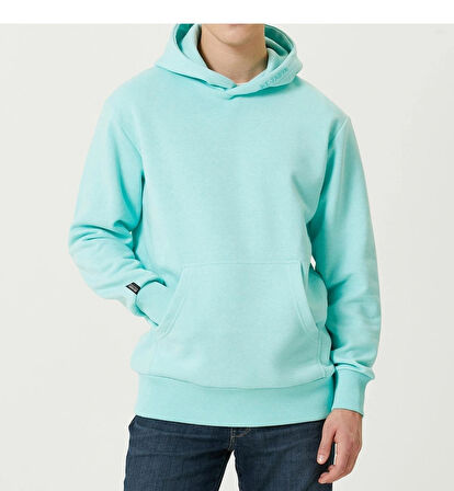 Turkuaz Organik Kapüşonlu Oversize 3 İplik İçi Polarlı Şardonlu Sweatshirt