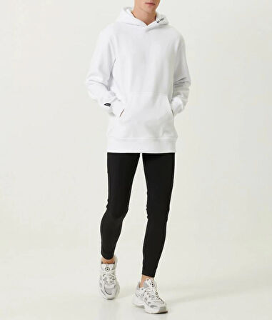 Erkek Beyaz Organik Kapüşonlu Oversize 3 İplik İçi Polarlı Şardonlu Sweatshirt