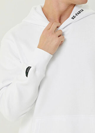 Erkek Beyaz Organik Kapüşonlu Oversize 3 İplik İçi Polarlı Şardonlu Sweatshirt