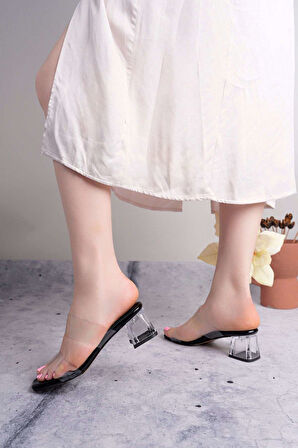 Alix Siyah Şeffaf Topuklu Kadın Terlik