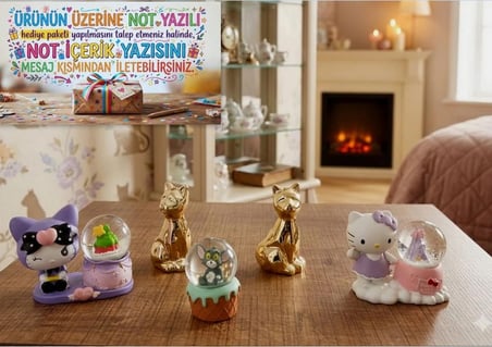 Altın Sarısı Kedi ve,Kuromi,Tom ve Hello Kitty Figürlü kar küreleri 5'li Set Tek Bir Pakette(dilediğiniz notu hediye paketi üzerine yazılı şeklinde gönderim yapılmaktadır)