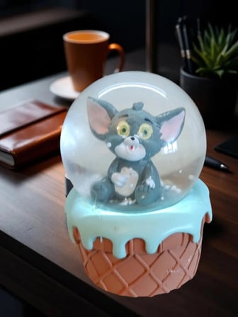 Altın Sarısı Kedi ve,Kuromi,Tom ve Hello Kitty Figürlü kar küreleri 5'li Set Tek Bir Pakette