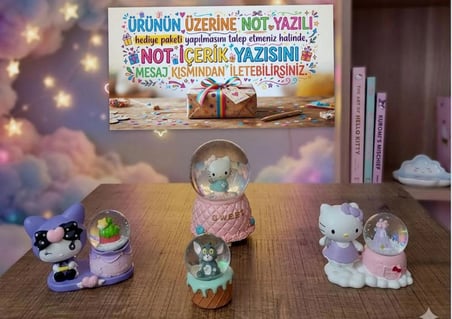 Kuromi, Tom ve Hello Kitty Figürlü 4'lü Kar Küresi Seti – Sevimli Hediyelik(dilediğiniz notu hediye paketi üzerine yazılı şeklinde gönderim yapılmaktadır)