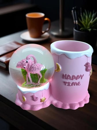 Masalsı Dokunuş: Flamingo Kalemlik Unicorn Kar Küresi 3’lü Dekoratif Set