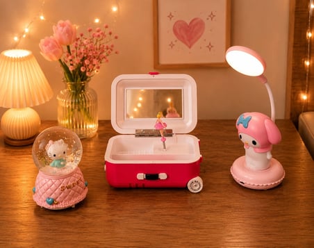 Sevdiklerinizi Mutlu Edecek Sihirli Hediye Seti: Hello Kitty Kar Küresi, Masa Lambası ve Müzikli Takı Kutusu