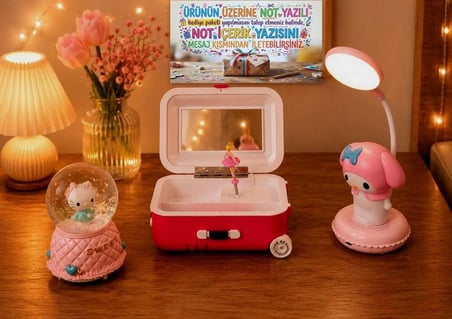 Sevdiklerinizi Mutlu Edecek Sihirli Hediye Seti: Hello Kitty Kar Küresi, Masa Lambası ve Müzikli Takı Kutusu(dilediğiniz notu hediye paketi üzerine yazılı şeklinde gönderim yapılmaktadır)