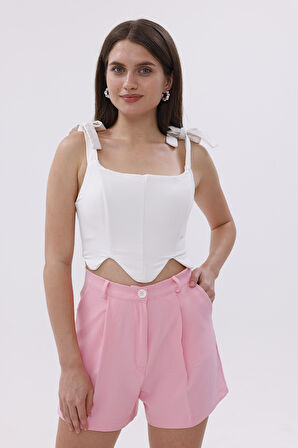 FundaChoosesXGenius Kadın Pileli Şort İç Göstermez Lamineli Kadın Şort PİLELİ-ŞORT