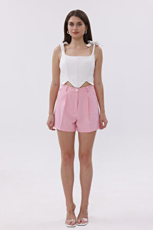 FundaChoosesXGenius Kadın Pileli Şort İç Göstermez Lamineli Kadın Şort PİLELİ-ŞORT