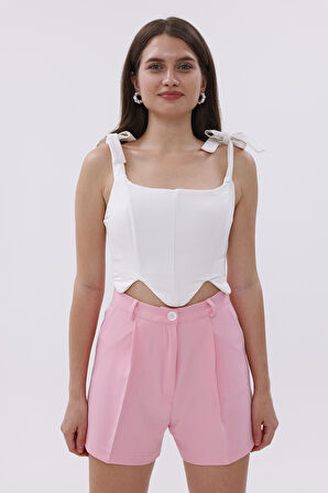 FundaChoosesXGenius Kadın Pileli Şort İç Göstermez Lamineli Kadın Şort PİLELİ-ŞORT