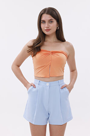 FundaChoosesXGenius Kadın Pileli Şort İç Göstermez Lamineli Kadın Şort PİLELİ-ŞORT