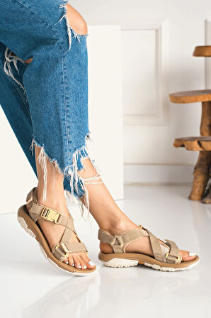 Günlük Unisex Tokalı Sandalet Yastıklı Hafif Tabanlı Çapraz Şerit Outdoor Esnek Ayakkabı 125Ç