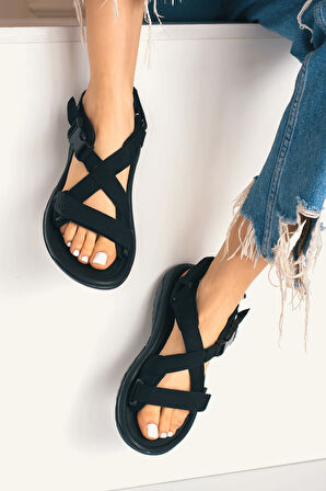 Günlük Unisex Tokalı Sandalet Yastıklı Hafif Tabanlı Çapraz Şerit Outdoor Esnek Ayakkabı 125Ç