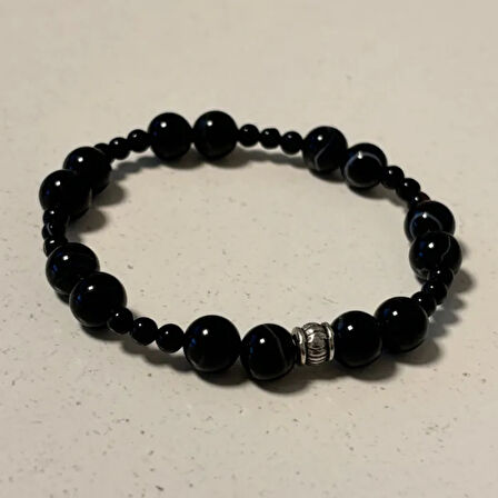 Uretti - Şerife 8341 El Yapımı Bostawana Akik Erkek Doğal Taş Bileklik 17cm  - Siyah