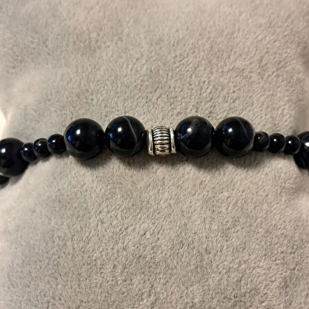 Uretti - Şerife 8341 El Yapımı Bostawana Akik Erkek Doğal Taş Bileklik 17cm  - Siyah