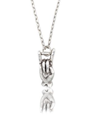 Şeytan Boynuzları - Devil Horns Erkek Kadın Kolye Antik Gümüş Kaplama - 60 cm Düz Zincir